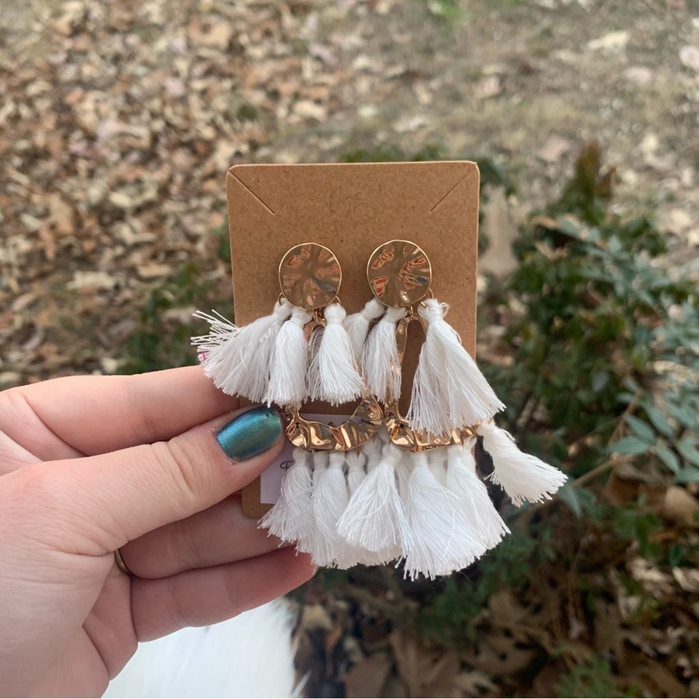White Tassel Earrings